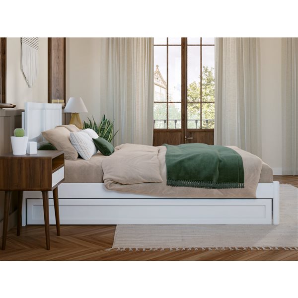 AFI Lylah Full Platform Bed with Panel Footboard and Twin Trundle in White