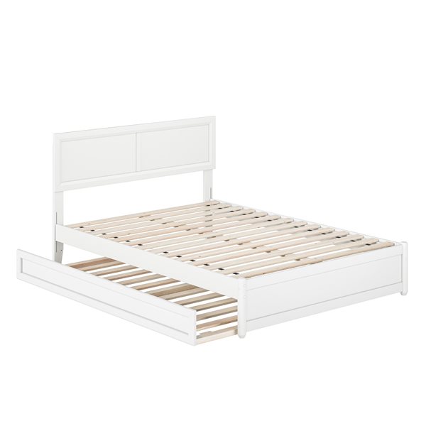 AFI Lylah Full Platform Bed with Panel Footboard and Twin Trundle in White