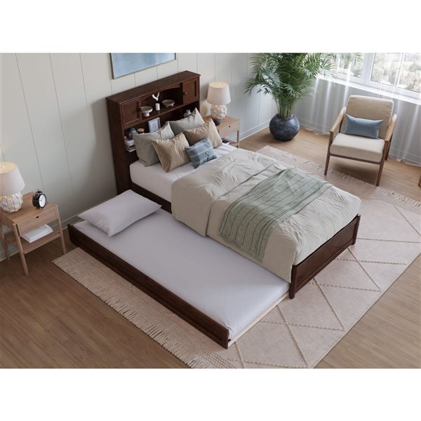 AFI Hadley Twin XL Platform Bed with Panel Footboard and Twin XL Trundle in Walnut