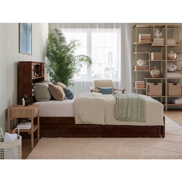 AFI Hadley Twin XL Platform Bed with Panel Footboard and Twin XL Trundle in Walnut