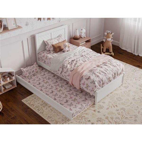AFI Clayton Twin Platform Bed with Panel Footboard and Twin Trundle in White