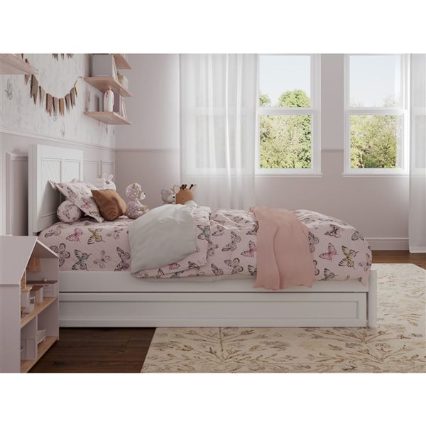 AFI Clayton Twin Platform Bed with Panel Footboard and Twin Trundle in White