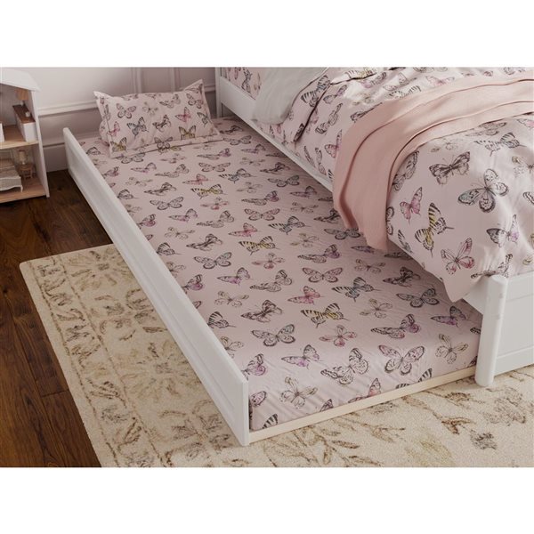 AFI Clayton Twin Platform Bed with Panel Footboard and Twin Trundle in White