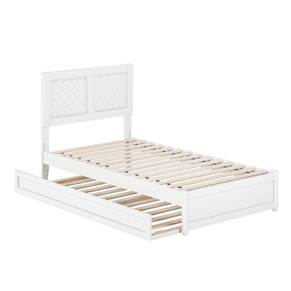 AFI Clayton Twin Platform Bed with Panel Footboard and Twin Trundle in White