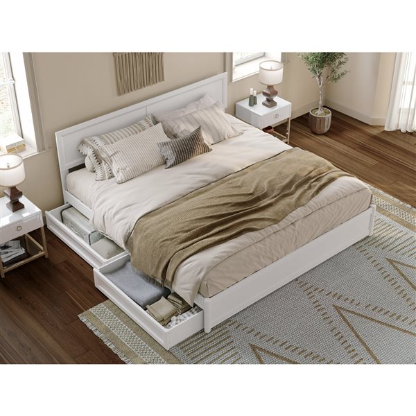 AFI Lylah King Platform Bed with Panel Footboard and Storage Drawers in White