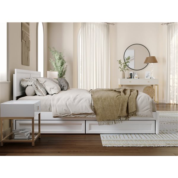 AFI Lylah King Platform Bed with Panel Footboard and Storage Drawers in White