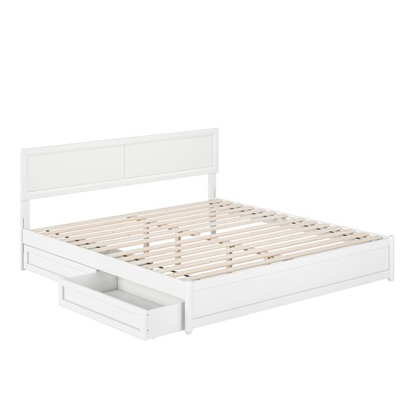 AFI Lylah King Platform Bed with Panel Footboard and Storage Drawers in White