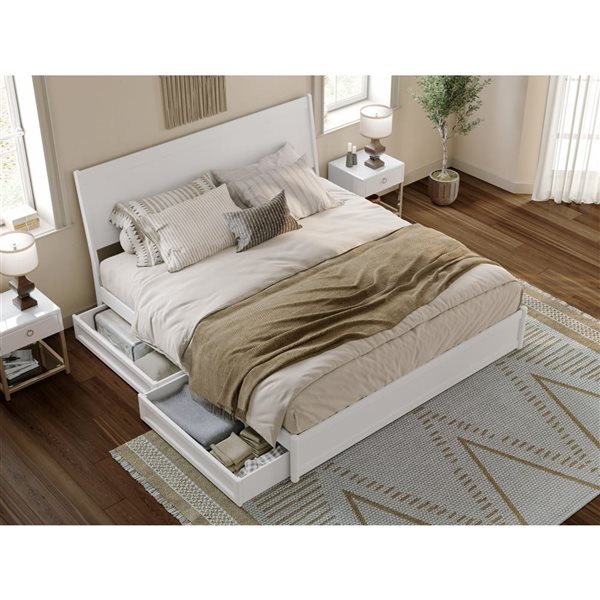 AFI Casanova King Platform Bed with Panel Footboard and Storage Drawers in White
