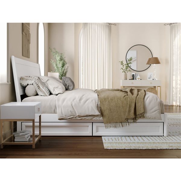 AFI Casanova King Platform Bed with Panel Footboard and Storage Drawers in White
