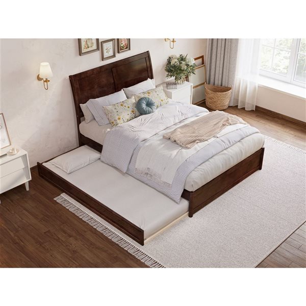 AFI Andorra Full Platform Bed with Panel Footboard and Twin Trundle in Walnut