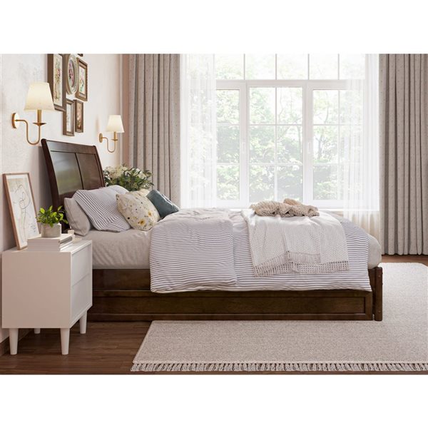 AFI Andorra Full Platform Bed with Panel Footboard and Twin Trundle in Walnut