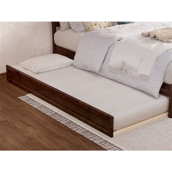 AFI Andorra Full Platform Bed with Panel Footboard and Twin Trundle in Walnut