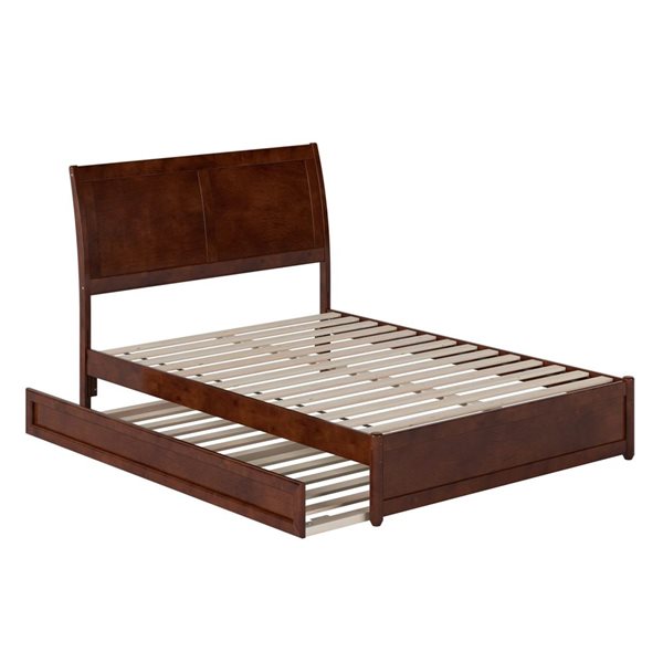 AFI Andorra Full Platform Bed with Panel Footboard and Twin Trundle in Walnut