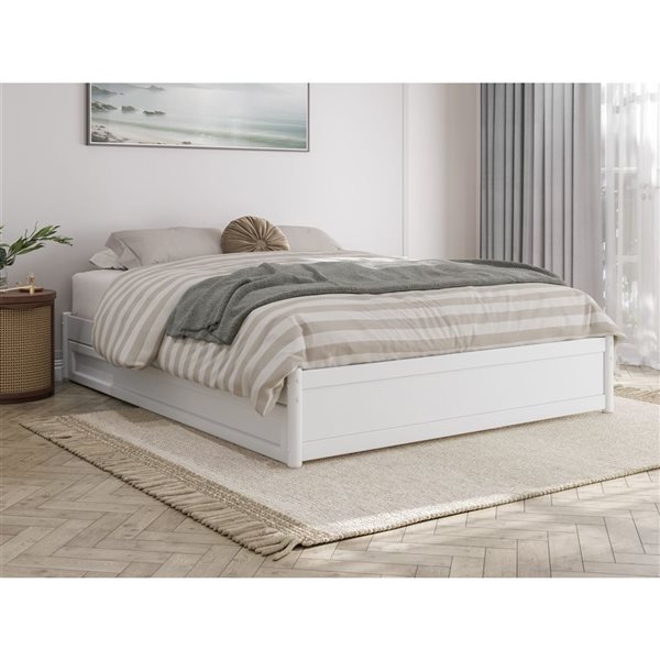 AFI Barcelona Queen Panel Platform Bed with Twin XL Trundle in White