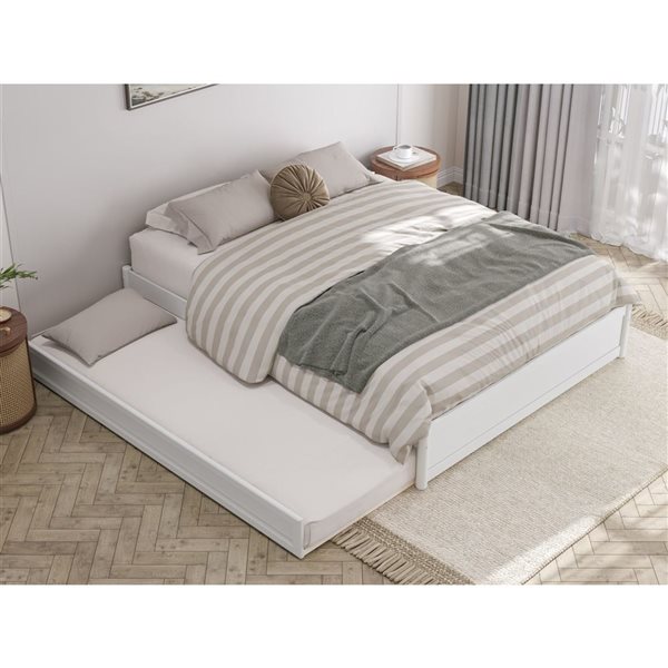 AFI Barcelona Queen Panel Platform Bed with Twin XL Trundle in White