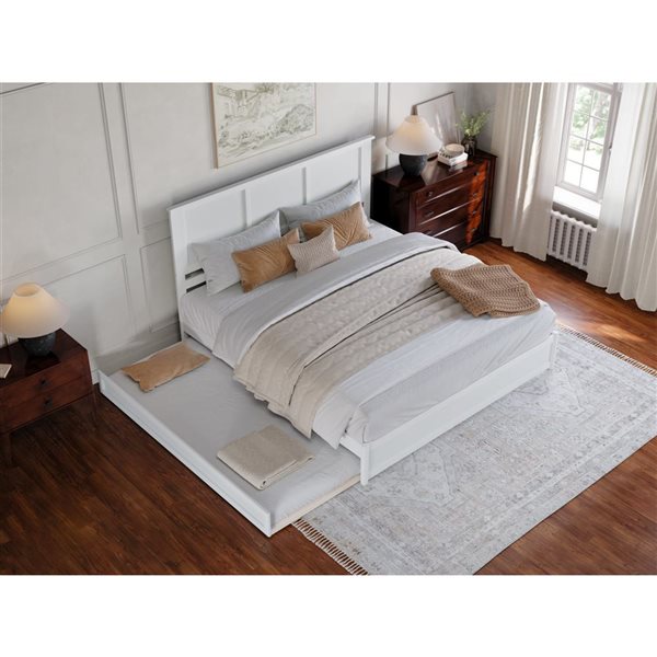 AFI Felicity King Platform Bed with Panel Footboard and Twin XL Trundle in White