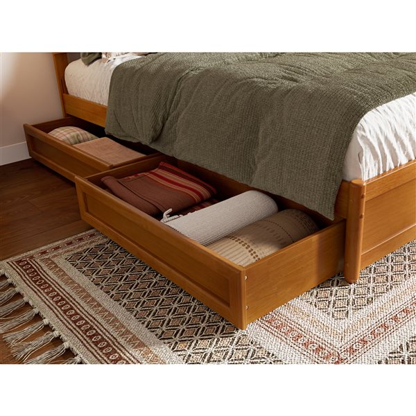 AFI Lylah Twin XL Platform Bed with Panel Footboard and Storage Drawers in Light Toffee