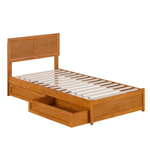 AFI Lylah Twin XL Platform Bed with Panel Footboard and Storage Drawers in Light Toffee