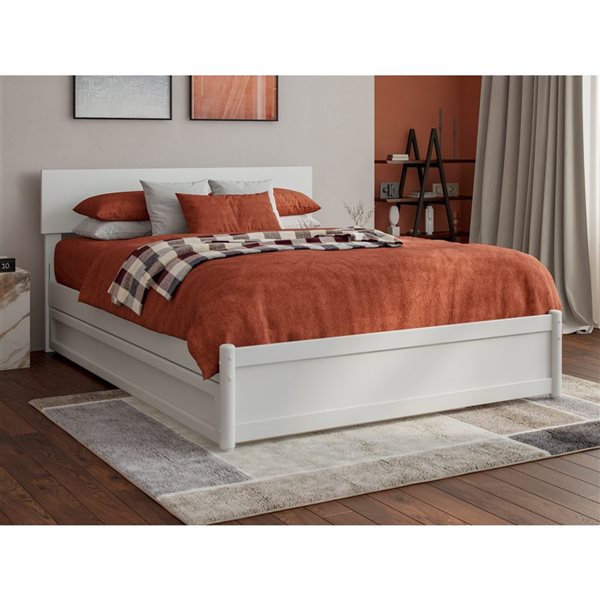AFI Wesley Full Platform Bed with Panel Footboard and Twin Trundle in White