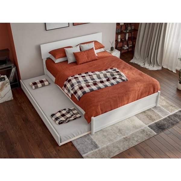 AFI Wesley Full Platform Bed with Panel Footboard and Twin Trundle in White
