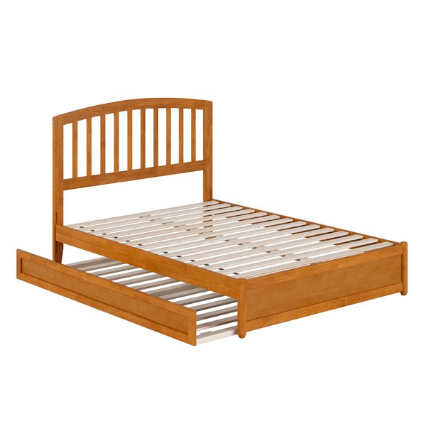 AFI Lucia Full Platform Bed with Panel Footboard and Twin Trundle in Light Toffee