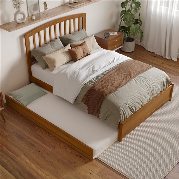 AFI Lucia Full Platform Bed with Panel Footboard and Twin Trundle in Light Toffee