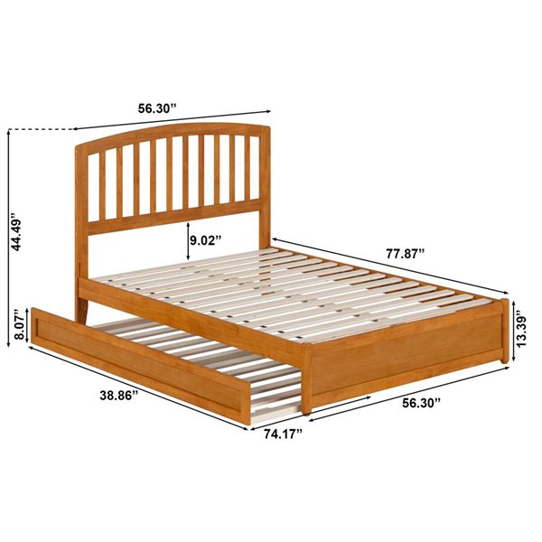 AFI Lucia Full Platform Bed with Panel Footboard and Twin Trundle in Light Toffee