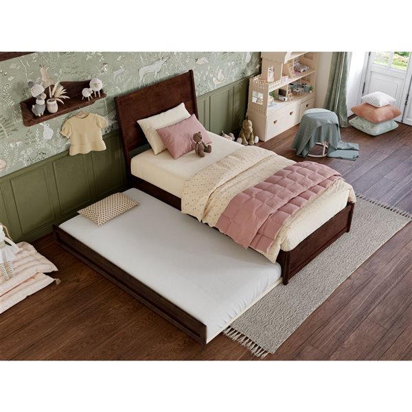 AFI Casanova Twin Platform Bed with Panel Footboard and Twin Trundle in Walnut