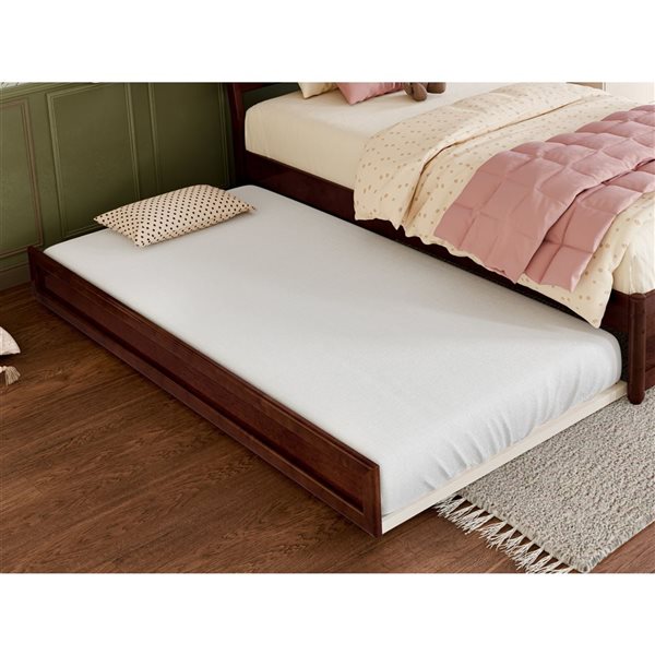 AFI Casanova Twin Platform Bed with Panel Footboard and Twin Trundle in Walnut