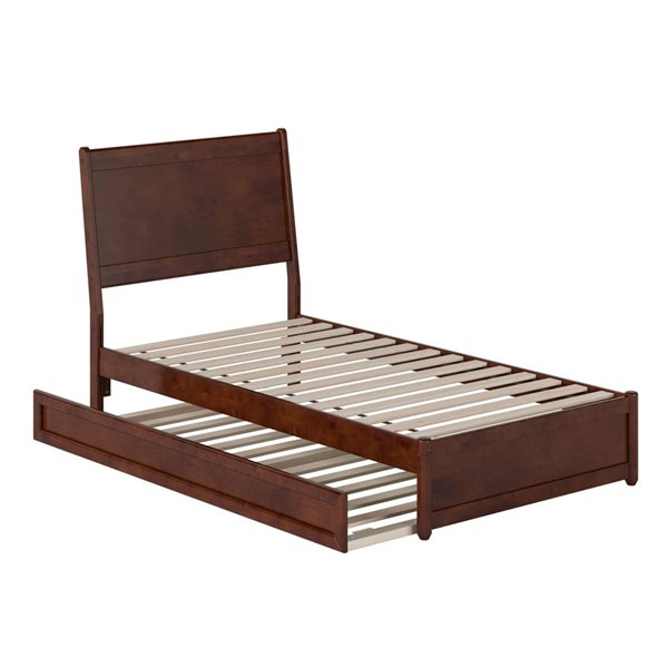 AFI Casanova Twin Platform Bed with Panel Footboard and Twin Trundle in Walnut