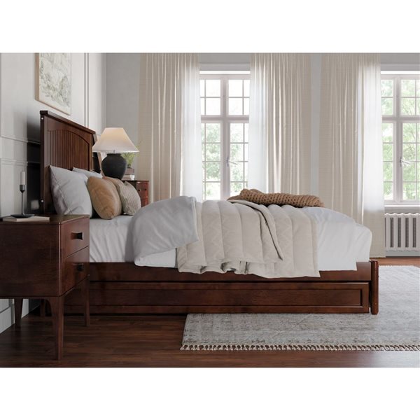 AFI Malta Queen Platform Bed with Panel Footboard and Twin XL Trundle in Walnut