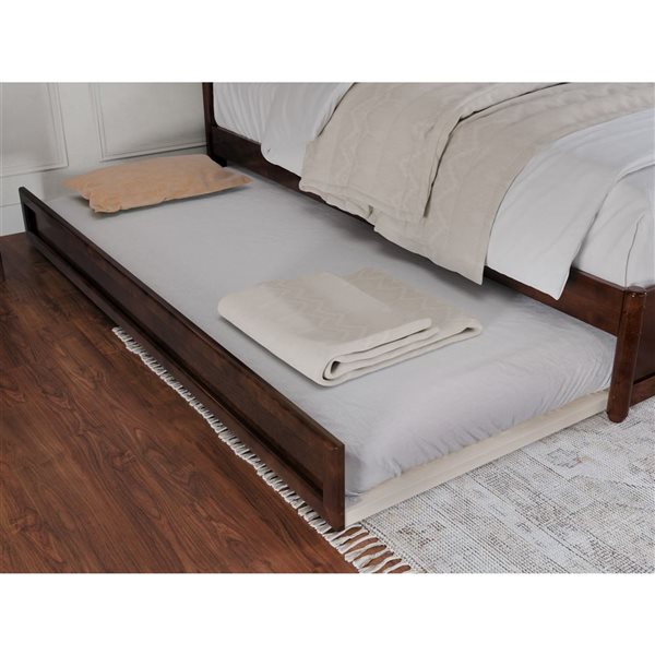 AFI Malta Queen Platform Bed with Panel Footboard and Twin XL Trundle in Walnut