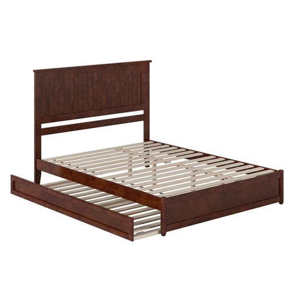 AFI Malta Queen Platform Bed with Panel Footboard and Twin XL Trundle in Walnut