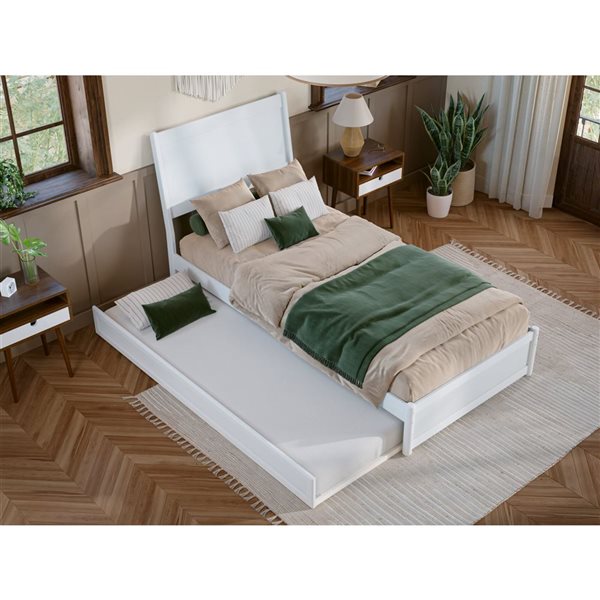 AFI Casanova Twin XL Platform Bed with Panel Footboard and Twin XL Trundle in White