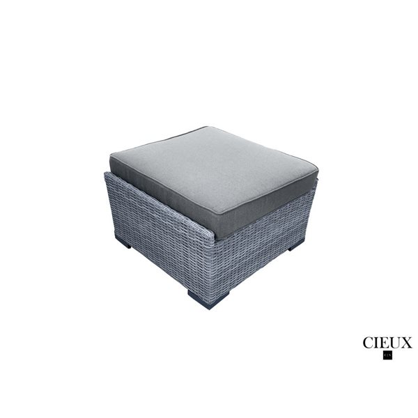 CIEUX Cannes Grey Outdoor Patio Wicker Ottoman with Grey Sunbrella Cushions