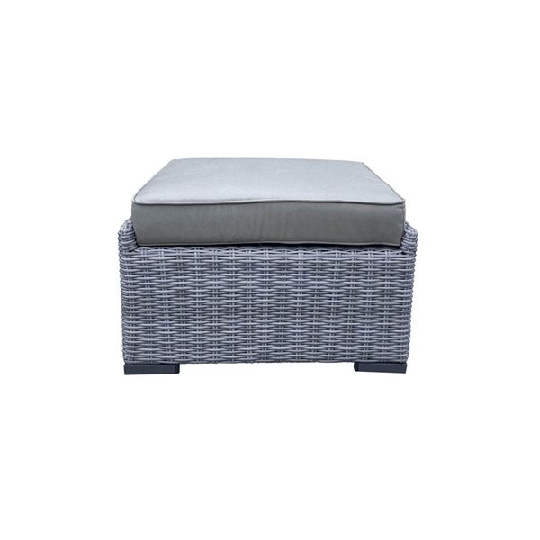 CIEUX Cannes Grey Outdoor Patio Wicker Ottoman with Grey Sunbrella Cushions