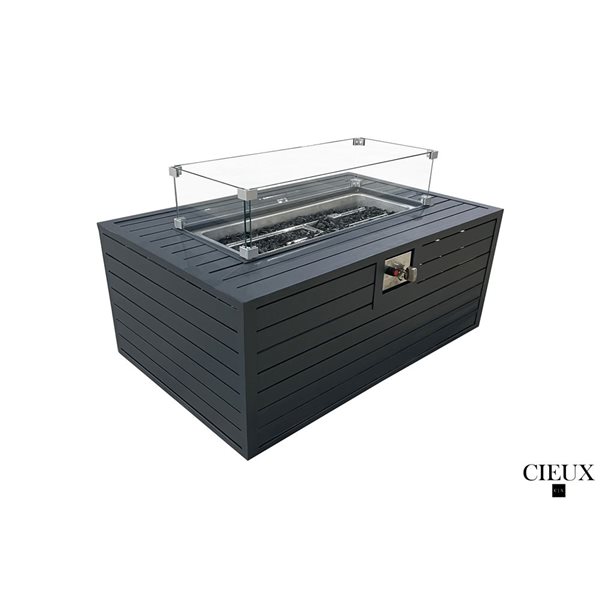 CIEUX Annency Outdoor Patio Black Aluminum Firepit Coffee Table