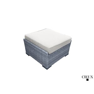 CIEUX Cannes Grey Outdoor Patio Wicker Ottoman with Off-White Sunbrella Cushions