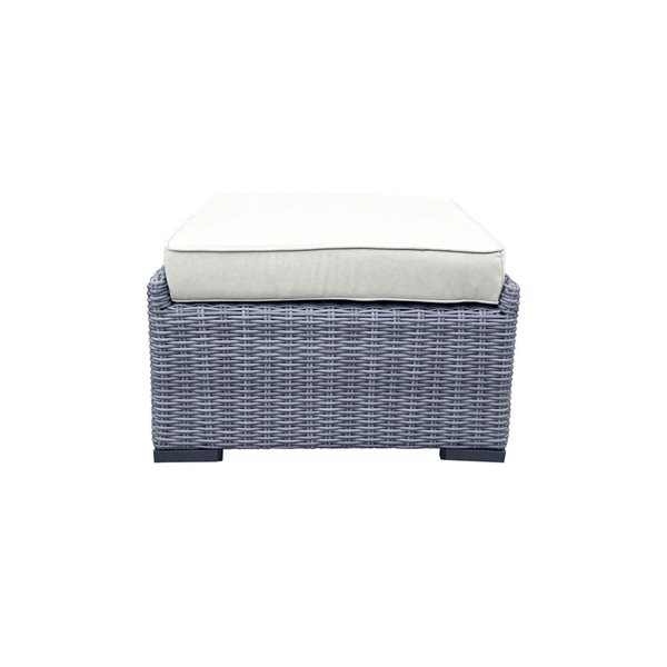 CIEUX Cannes Grey Outdoor Patio Wicker Ottoman with Off-White Sunbrella Cushions