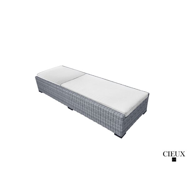 CIEUX Cannes Outdoor Patio Grey Wicker Chaise Longue with Off-White Sunbrella Cushions