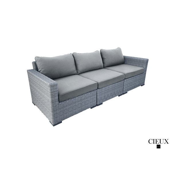 CIEUX Cannes Outdoor Patio Grey Wicker Modular Sofa with Sunbrella Cushions