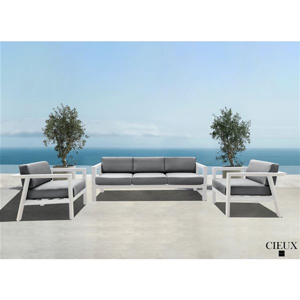 CIEUX Corsica Outdoor Patio White Aluminum Sofa Conversation Set with Sunbrella Cushions