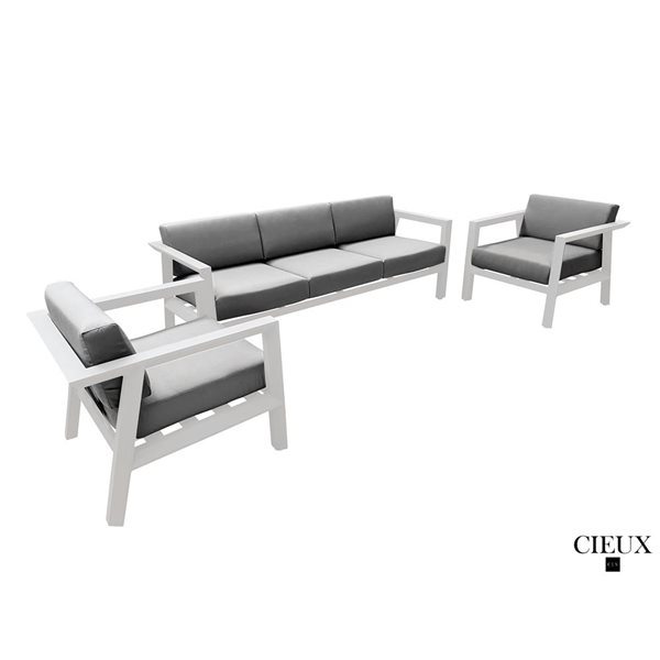 CIEUX Corsica Outdoor Patio White Aluminum Sofa Conversation Set with Sunbrella Cushions