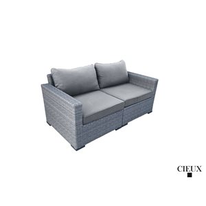 CIEUX Cannes Outdoor Patio Grey Wicker Modular Loveseat with Sunbrella Cushions