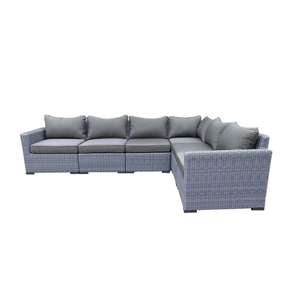 CIEUX Cannes Outdoor Patio Grey Wicker Modular L-Shaped Sectional Sofa with Sunbrella Cushions