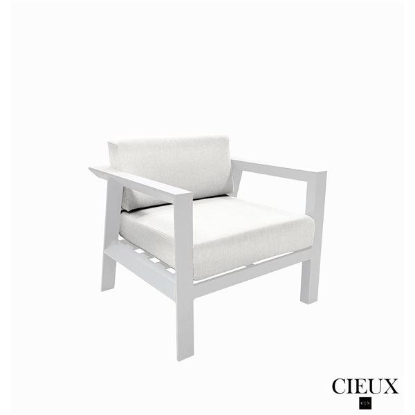 CIEUX Corsica Outdoor Patio White Aluminum Metal Club Chair with Sunbrella Cushions