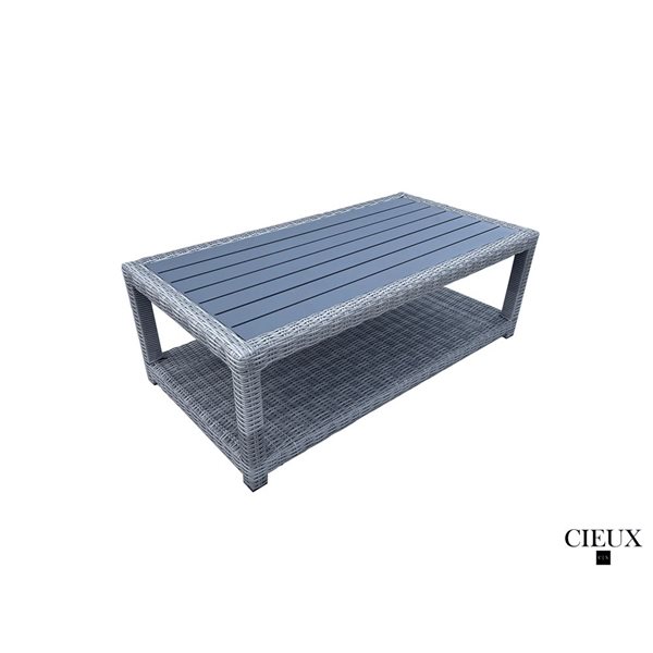 CIEUX Cannes Outdoor Patio Grey Wicker Rectangular Coffee Table