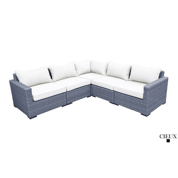 CIEUX Cannes Outdoor Patio Grey Wicker Modular Corner Sectional Sofa with Off-White Sunbrella Cushions