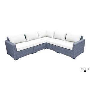 CIEUX Cannes Outdoor Patio Grey Wicker Modular Corner Sectional Sofa with Off-White Sunbrella Cushions