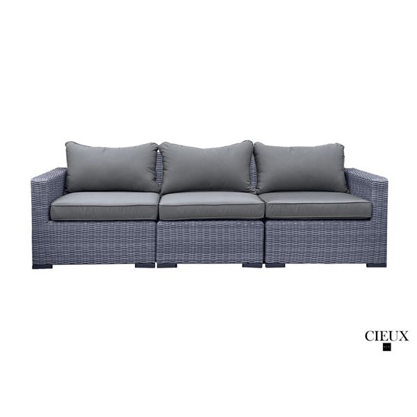 CIEUX Cannes Outdoor Patio Grey Wicker Sofa Conversation Set with Sunbrella Cushions